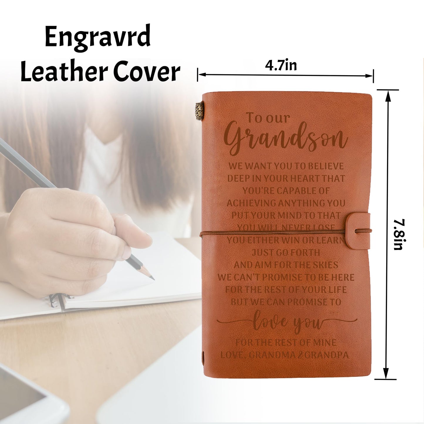Gift for Grandson from Grandma Grandpa, To My Grandson Engraved Leather Journal Gift, Grandson Travel, Writing Notebook Gift, Grandson Graduation Birthday Christmas Gift from Grandparents