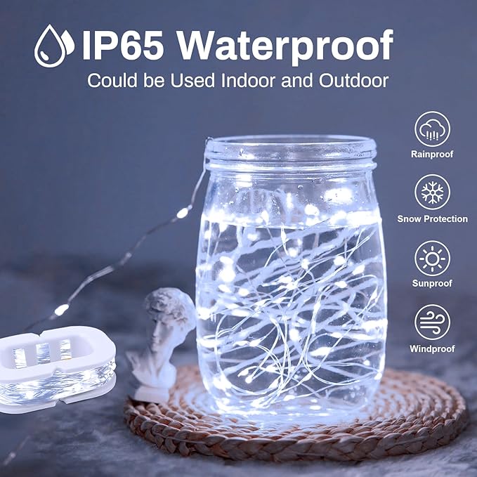 50LED Fairy Lights USB & Battery Powered, 16FT White Fairy String Lights with 8 Modes & Timer, Cuttable Copper Wire Waterproof Twinkle Light Indoor Outdoor for Bedroom Wedding Party Christmas Decor