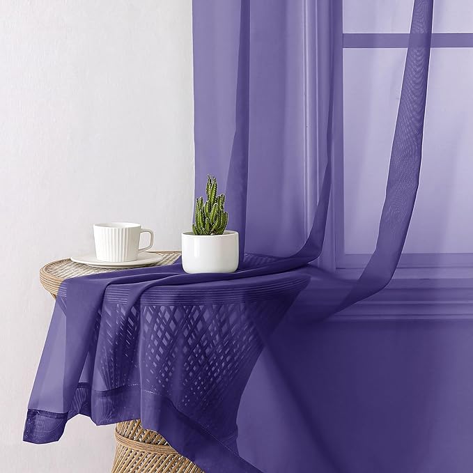 Aiyufeng Purple Sheer Curtains 96 Inches Long 2 Panels Set, Light Filtering Soft Airy Voile Rod Pocket Purple Sheer Window Drapes for Bedroom Living Room, Each 42Wx96L Inches