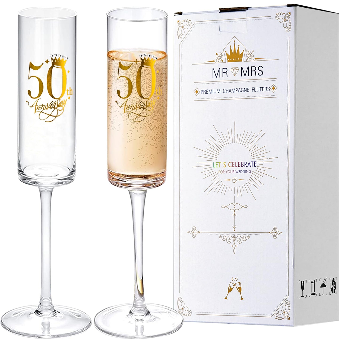 iooiluxry 50th Wedding Anniversary Champagne Flutes Gifts for 50th Anniversary Decorations, 50th Anniversary Wedding Gifts for Parents