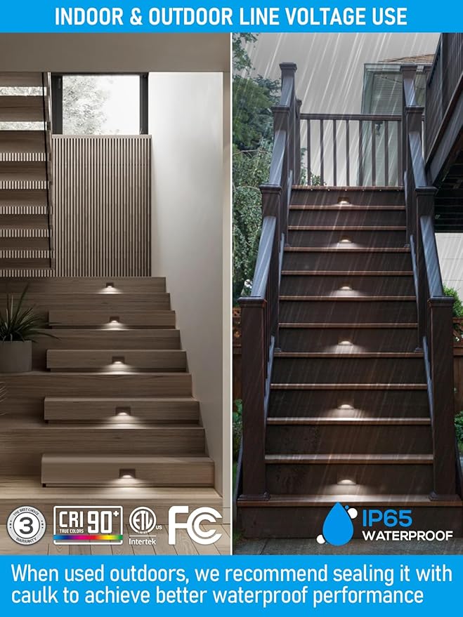 LEONLITE 5CCT 120V LED Step Lights, 150LM 5%-100% Dimmable Stair Lights Indoor Outdoor IP65 Waterproof, Aluminum Anti-Glare Shell, CRI90 ETL 2700K/3000K/3500K/4000K/5000K, Oil Rubbed Bronze, Pack of 3