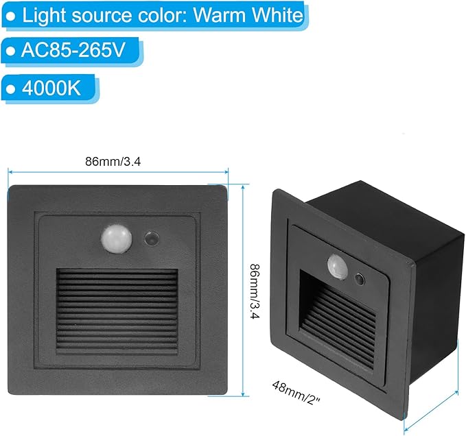 PATIKIL 4000K LED Step Light, 3W 120V Recessed Motion Sensor Stair Light Aluminum Waterproof 105lm Warm White Stairway Lights Indoor Outdoor, Black Shell