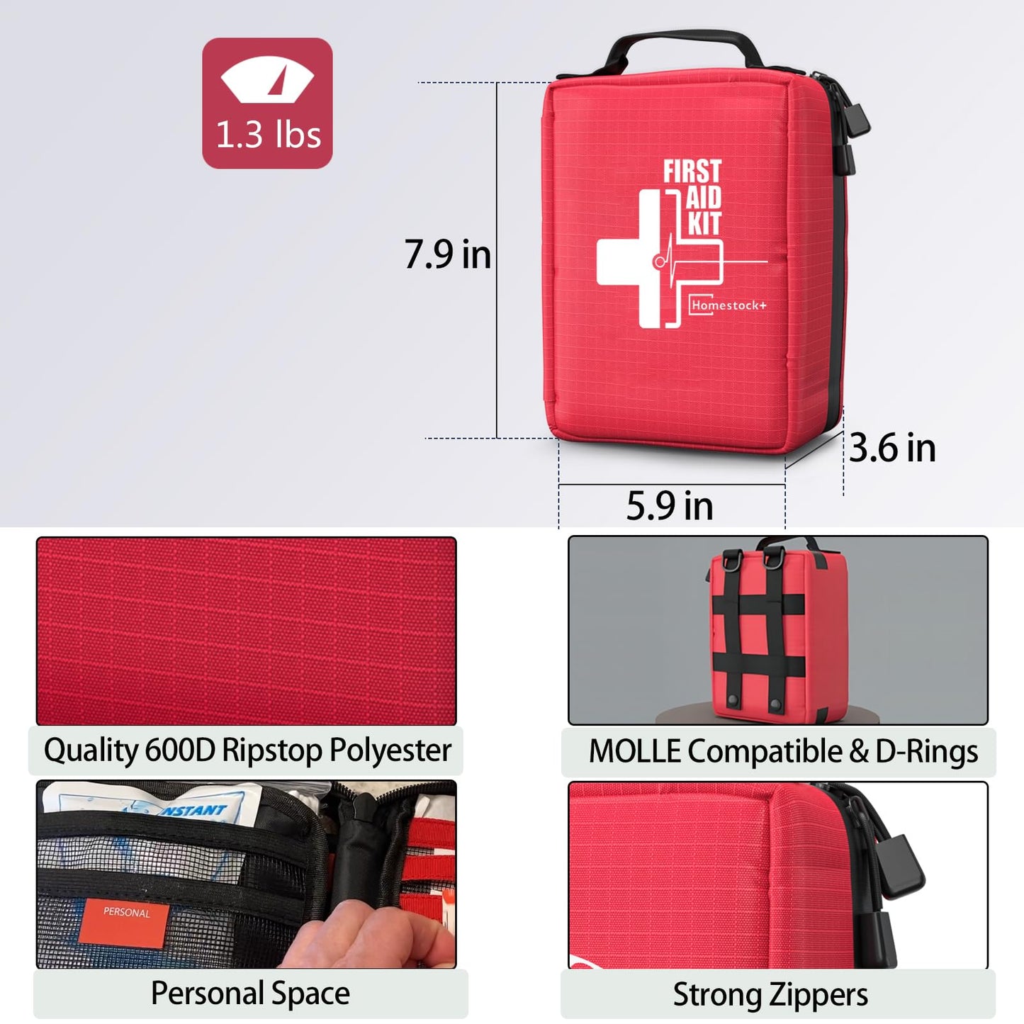 First Aid Kits - Compact First Aid Kit with Labelled Compartments Molle System Premium Emergency Kits for Home, Office, Car, Outdoor, Hiking, Travel, Camping - 216 piece