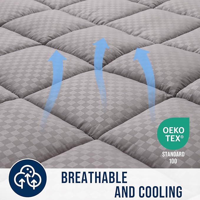 OLANLY Full Quilted Fitted Mattress Pad – Soft Down Alternative Pillow Top Mattress Topper, Cooling Comfort Breathable Mattress Cover, Machine Washable Deep Pocket Mattress Protector, Light Grey