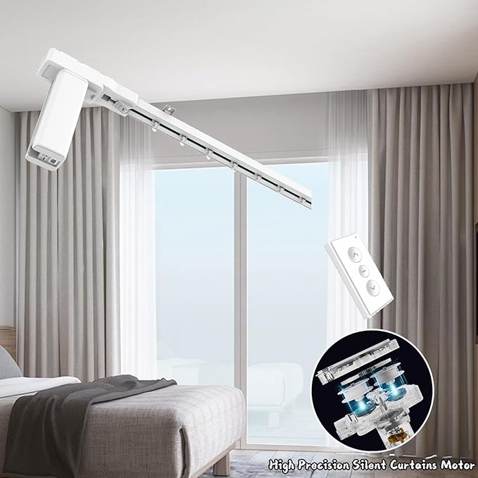 Electric Ceiling Curtains Track Kit with Hooks, Automatic Curtain Smart Curtians System, Multiple Sizes Wall Mount Curtain Track for Living Room Bedroom Room Divider,White,7m/22.9ft