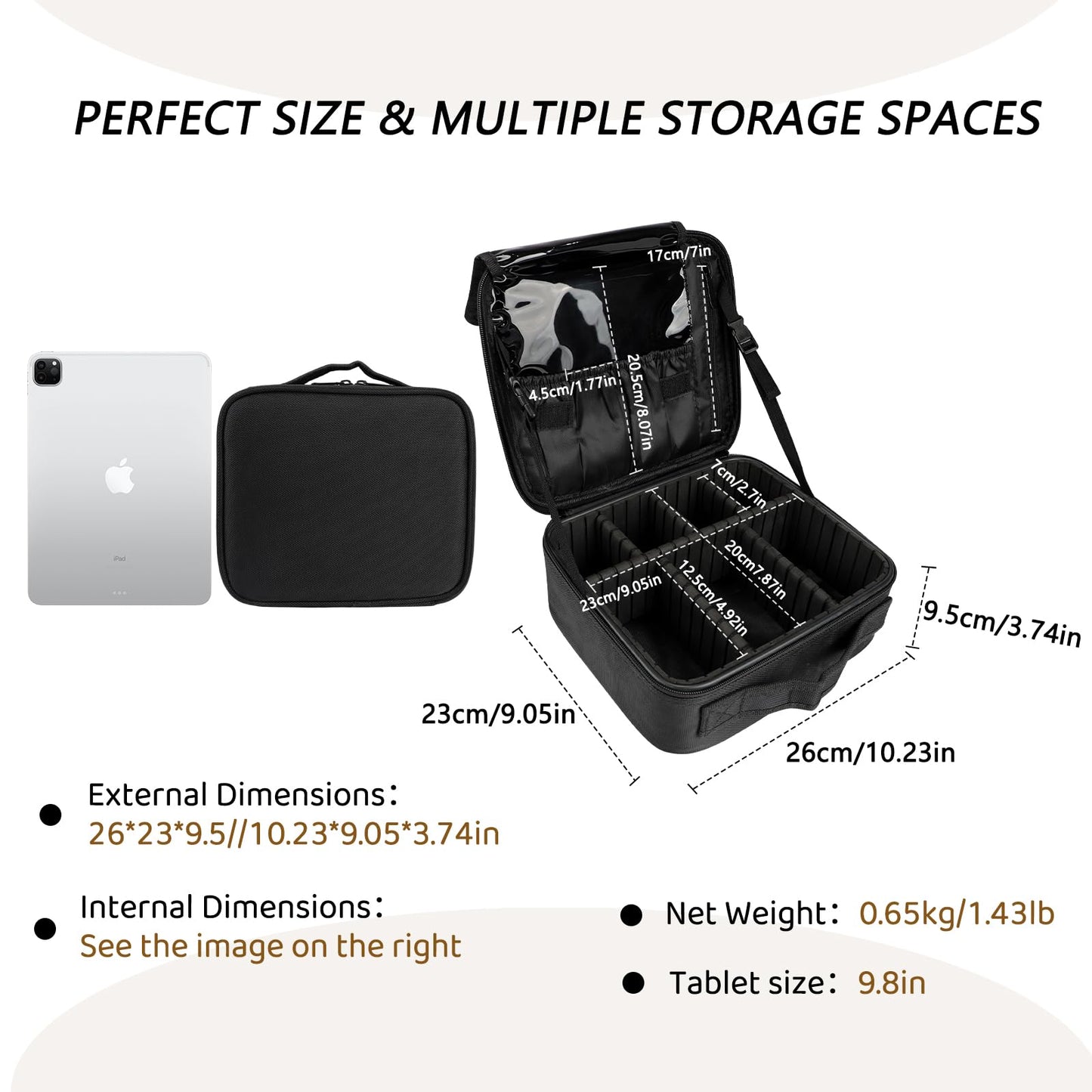 gzcz Travel Makeup Bag,Portable Makeup Case for Women,Professional Cosmetic Train Case Organizer Artist Storage Bag With Adjustable Dividers Brushes Toiletry Jewelry Digital Accessories