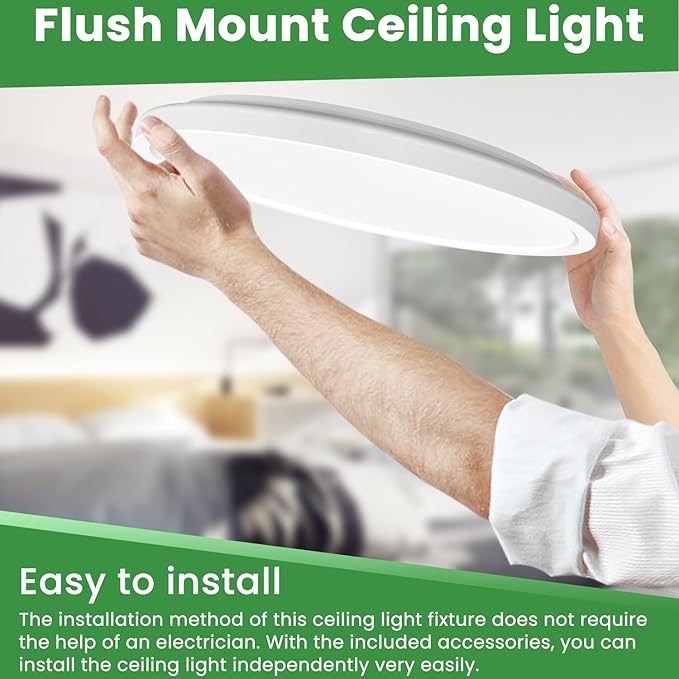 hepside 12Inch Flush Mount Light Fixture White, 28Watt, Dimmable & 3000K-4500K-6000K 3 Color Selectable Flush Ceiling Light Fixture 3200LM Low Profile Ceiling Light for Kitchen Bedroom Hallway Porch