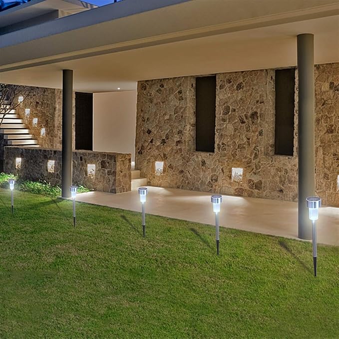 10 Pcs Outdoor Solar Pathway Lights,Stainless Steel LED Landscape Lighting,Outdoor Waterproof Solar Garden Lights,Outdoor Decorative Lighting,with Auto On/Off,for Patio Yard Lawn Path (Cool White)