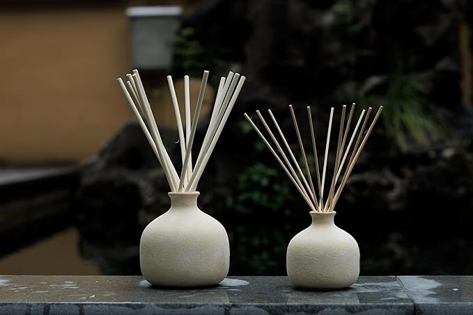 Blueme Balance Diffuser | White Lotus & Tea | 16.91 Fl Oz - Refillable Wellness Diffuser, Contains Essential Oil, Sustainable, Hand Finished, Premium, Luxury Ceramic, Natural Rattan Reeds | Large