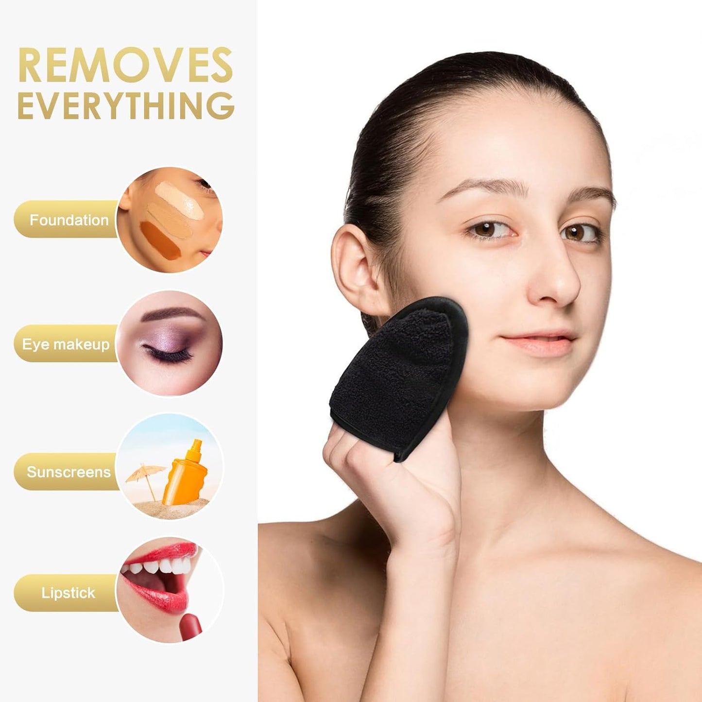 SINLAND Reusable Makeup Remover Pads For Face,Eye,Lips Microfiber Gentle Facial Cleansing Cloths for All Skin Types Friendly for Makeup Remover With Laundry Bag Black Pack of 6