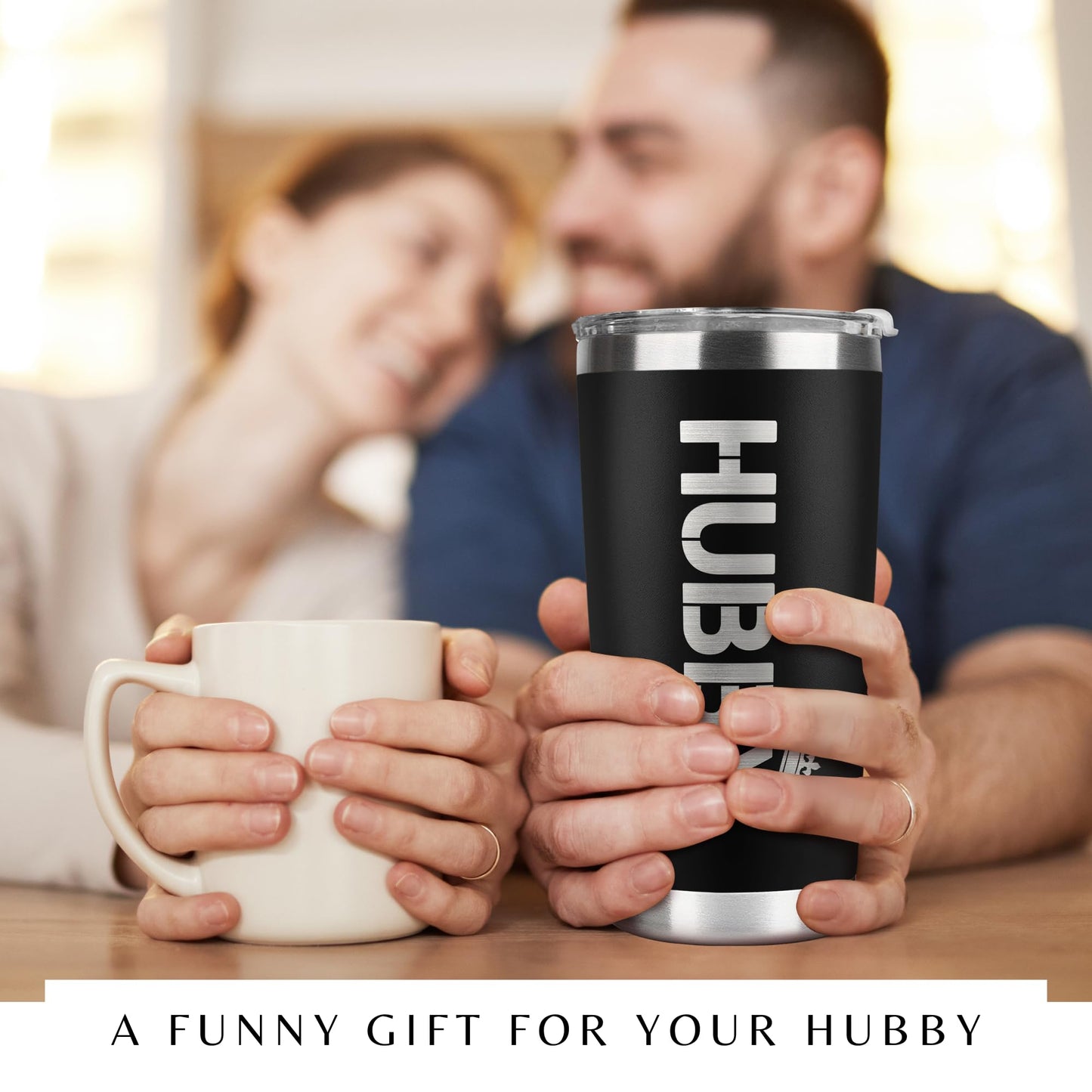 Gifts for Husband from Wife - Wedding Anniversary for Him, Valentines, Fathers Day, Birthday Gifts for Him - Present for Husband - Coffee Cup with Lid - 20 Oz Black Stainless Steel Tumbler