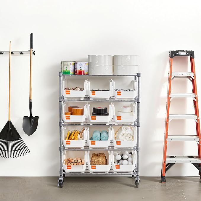 VEVOR 5-Tier Rolling Bin Storage Rack, 12 Organizer Bins, Bin Rack Storage Steel Wire Shelving System with Wheels, Mobile Tool Organizer for Garage, Warehouse, Office, Restaurant, Classroom, Kitchen