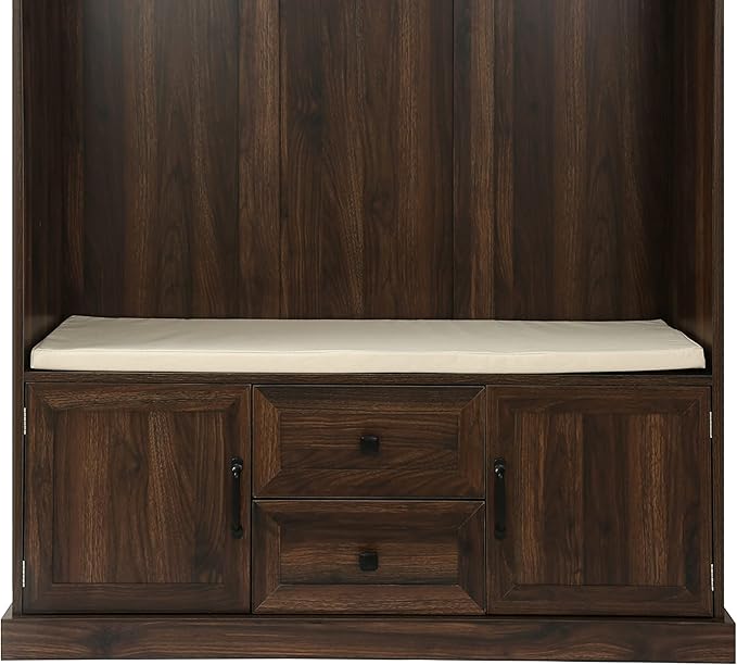 RUNNA Delicate 3-in-1 Hall Tree with 2 Cabinet and 2 Drawers,3 Open Shelves and 3 Hooks,Coat Hanger and Storage Bench,for Livingroom Hallway Entryway Use (Tiger#H-)