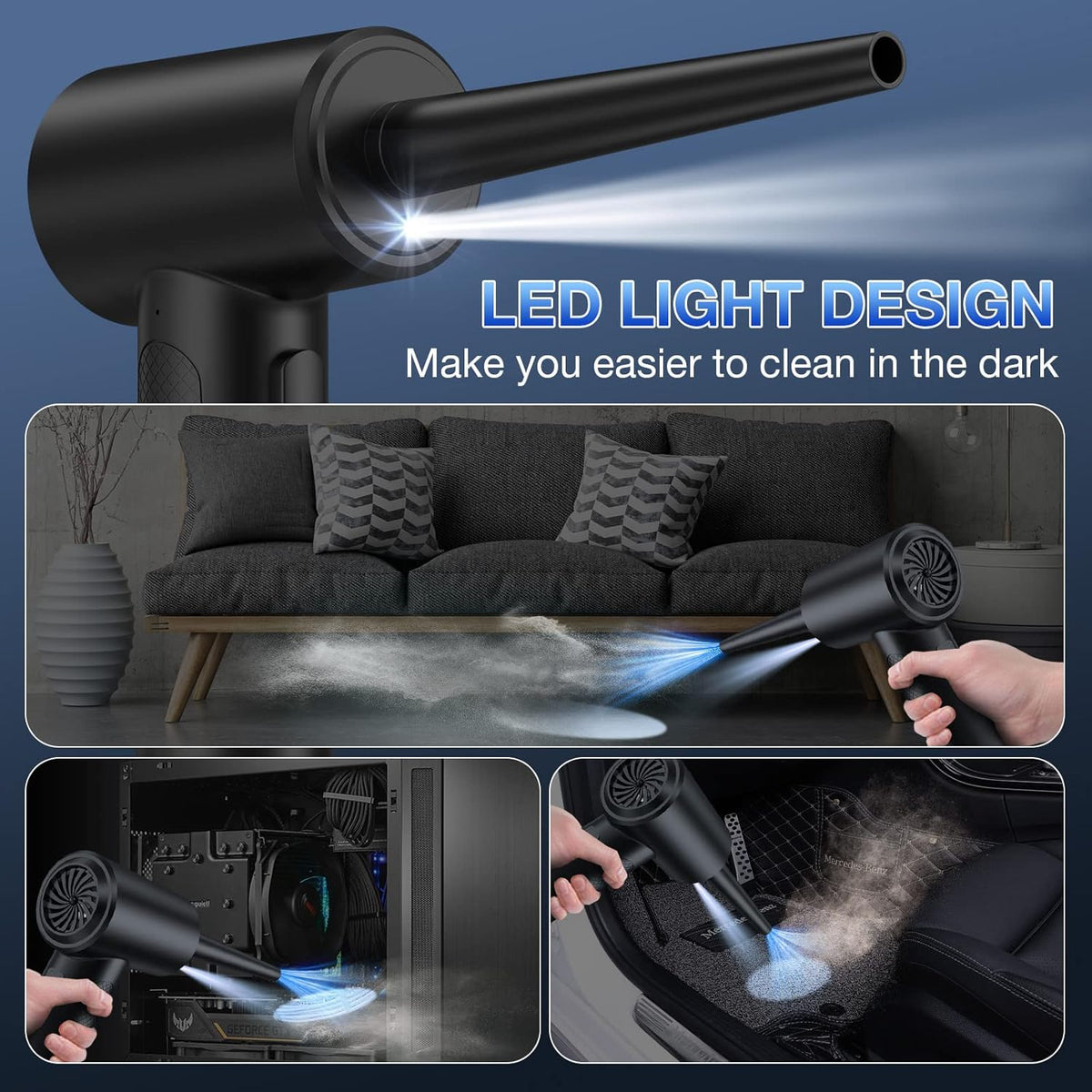 Compressed Air Duster, 3 Gear to 51000RPM Cordless Electric Air Duster, 6000mAh Rechargeable Air Blower with LED Light for Laptop Computer Camera Keyboard Cleaning Dust Hair Replace Compressed Air Can
