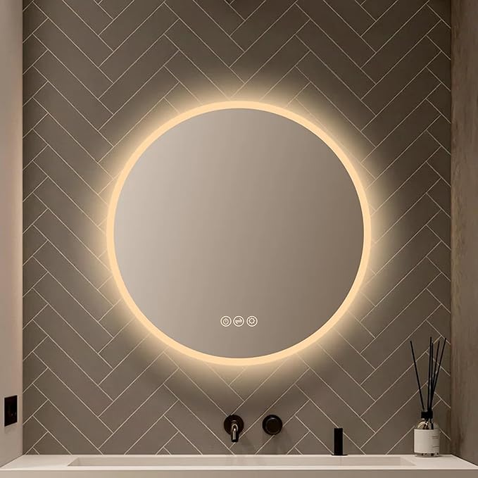 Blossom 24 Inch Large Modern LED Round Bathroom Vanity Mirror, Color Temperature Adjustable, Anti-Fog Dimmable Lights, Easy to Install, Wall Mounted Makeup Mirror with Smart Touch Button