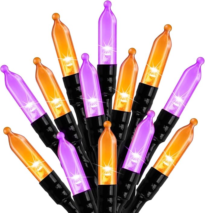 Outdoor Halloween Lights, 39Feet 100 LED Mini Lights with 8 Lighting Modes, Connectable Halloween String Light Plug In for Garden Patio Party Haunted House Ghost Holiday Decoration, Orange & Purple