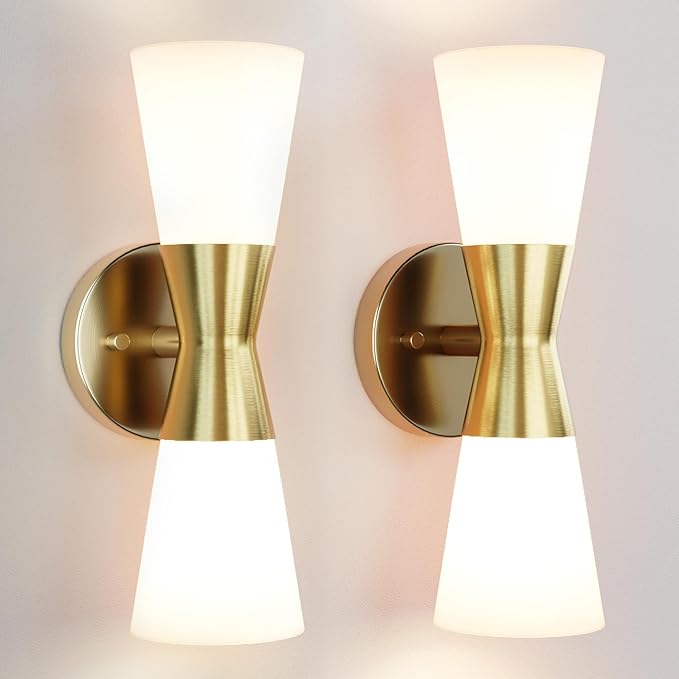 Wall Sconces Set of 2 for Bathroom, Modern Indoor Vanity Light Fixtures 13", Up Down Lighting, Wall Mount Lamp for Living Room Bedroom Hallway Stairway Fireplace Mirror E26 Base 2PC White&Gold