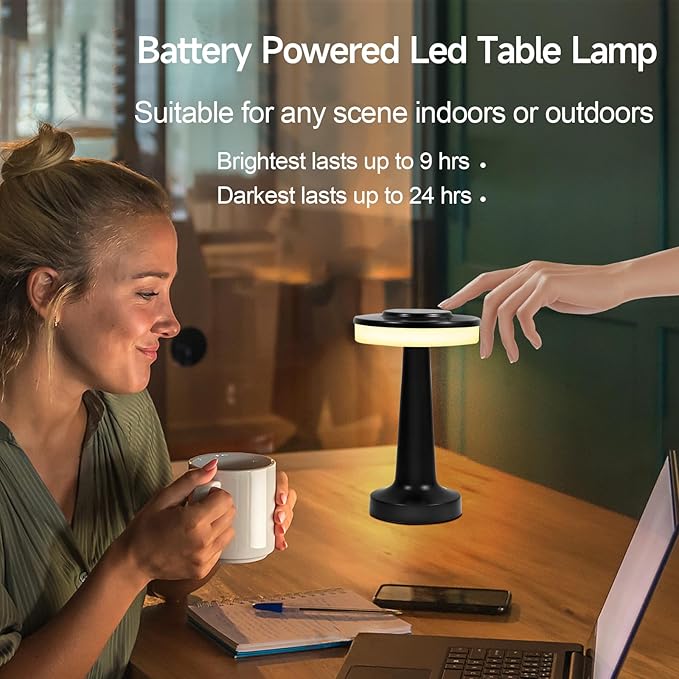 Cordless Table Lamp, Portable LED Desk Lamp, Table Sensor Control Beside Lamps, Kids Night Light with Stepless Dimming & Charging Completed Tip Light & 3 Colors Changing