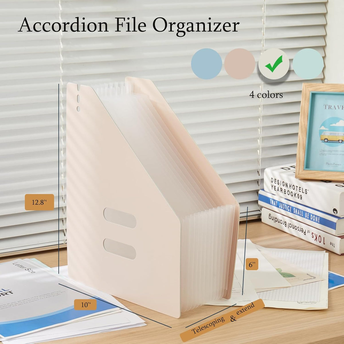 2-Piece Vertical Accordion Folder Manager, 13 Grid Expansion Pages, Vertically Opened Storage Bag for organizing Materials, School, Home, and Office letterhead, Gray