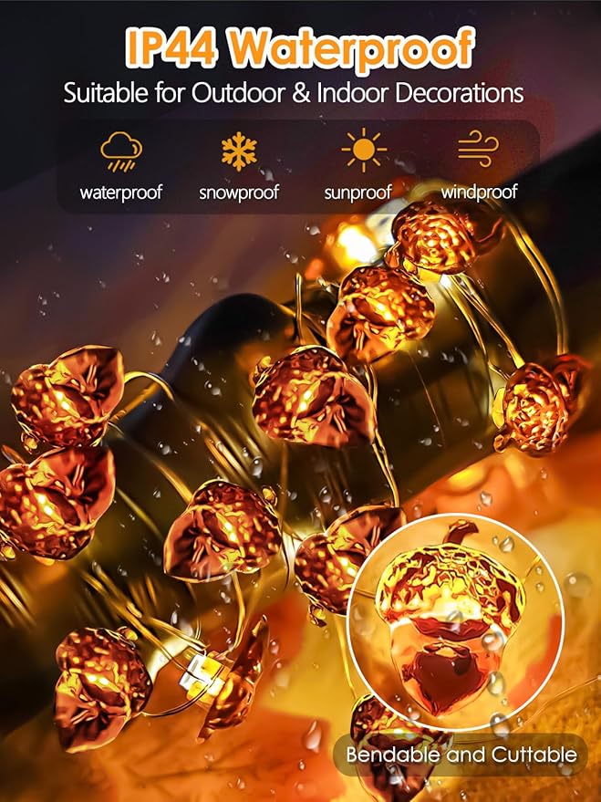 Fall Decor Acorn Fairy Lights Battery Operated with Remote, 10ft 30LED Acorn Fall Lights String 8 Modes & Timer Waterproof Outdoor Indoor for Thanksgiving Autumn Harvest Garland Halloween Decorations