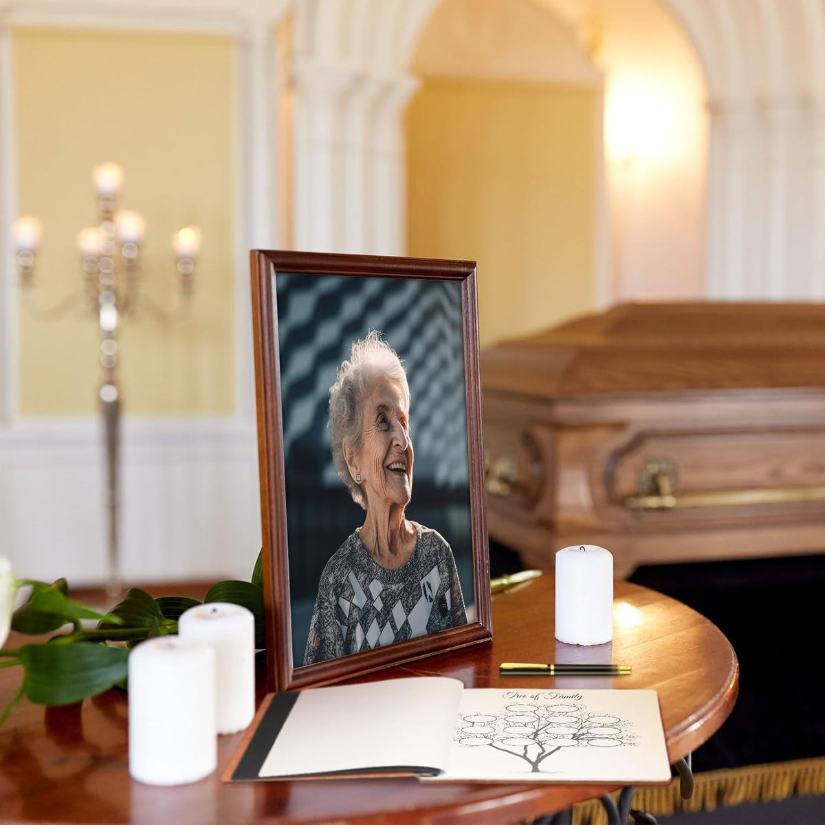 Funeral Wooden Guest Book with Pen 8 x 6 Inches 120 Pages Memory Scrapbook Rustic Signature Party Sign in Xmas Gift for Couple Guests Book