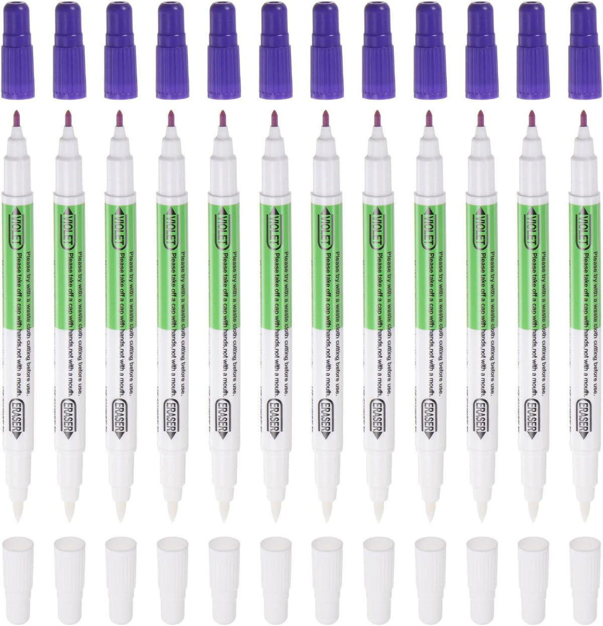 HARFINGTON 12pcs Disappearing Ink Fabric Marker Pen Double Ended Erasable Ink Fabric Sewing Marking Pens Water Soluble Ink Tailor's Pen Marking Tracing Tools for Quilting, Purple White