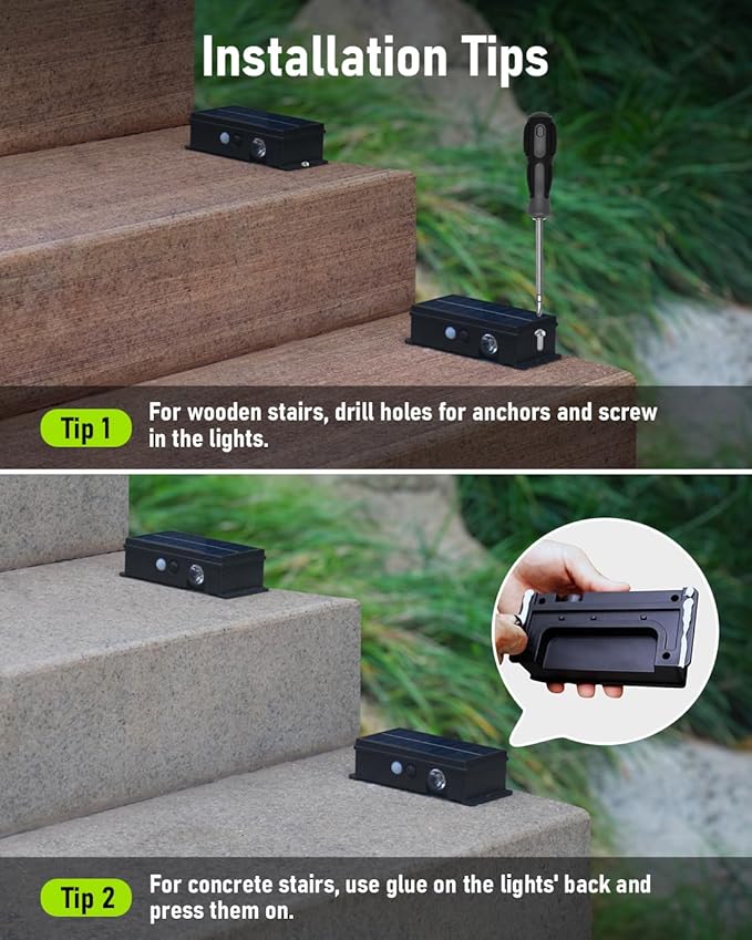 Solar Step Lights Outdoor Waterproof Motion Sensor Solar Stair Lights 5 Modes for Stair, Step, Outside, Deck, Walkway, Pathway Warm White 4 Pack
