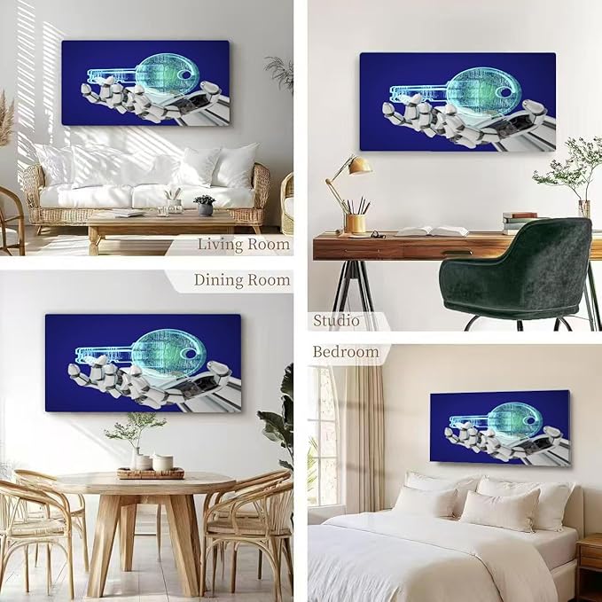 Wibinuki Wall Art Wall Decor Wall Paintings Unlock a New Technology Robot's Hand Holding a Key for Living Room Bedroom Bathroom Home Decor Can Be Hung Directly 20"x 40"