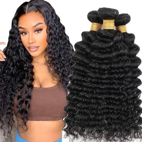 Condescension Brazilian Human Hair Bundles 18 20 22 Inch Deep Wave 3 Bundles Human Hair 100% Unprocessed Remy Brazilian Virgin Weave Hair Natural Black for Women