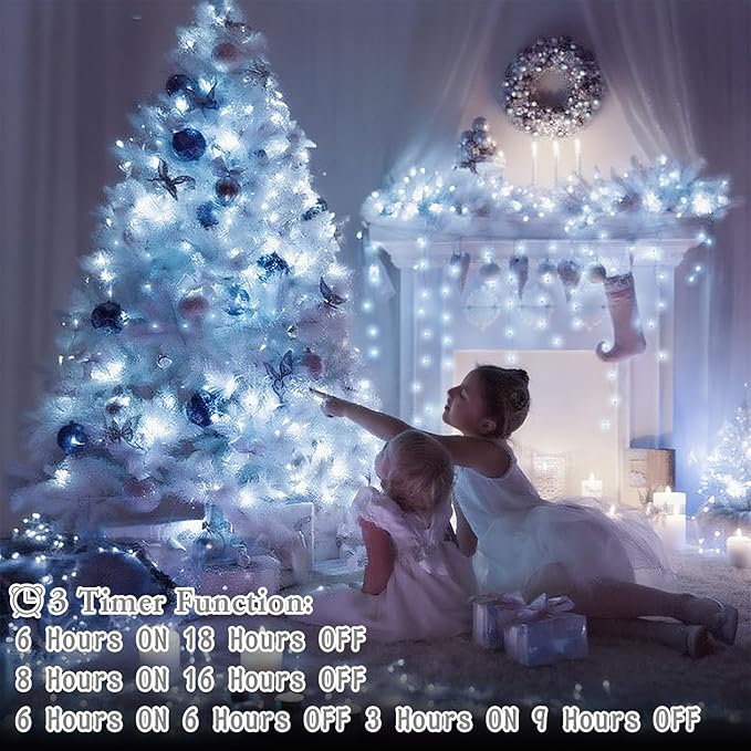 2 Pack Each 132 FT 400 LED Fairy Lights Plug In Christmas Lights Outdoor Decorations Waterproof String Lights with Timer 8 Modes Memory for Holiday Wedding Party Tree Wall Bedroom Garden-Cool White