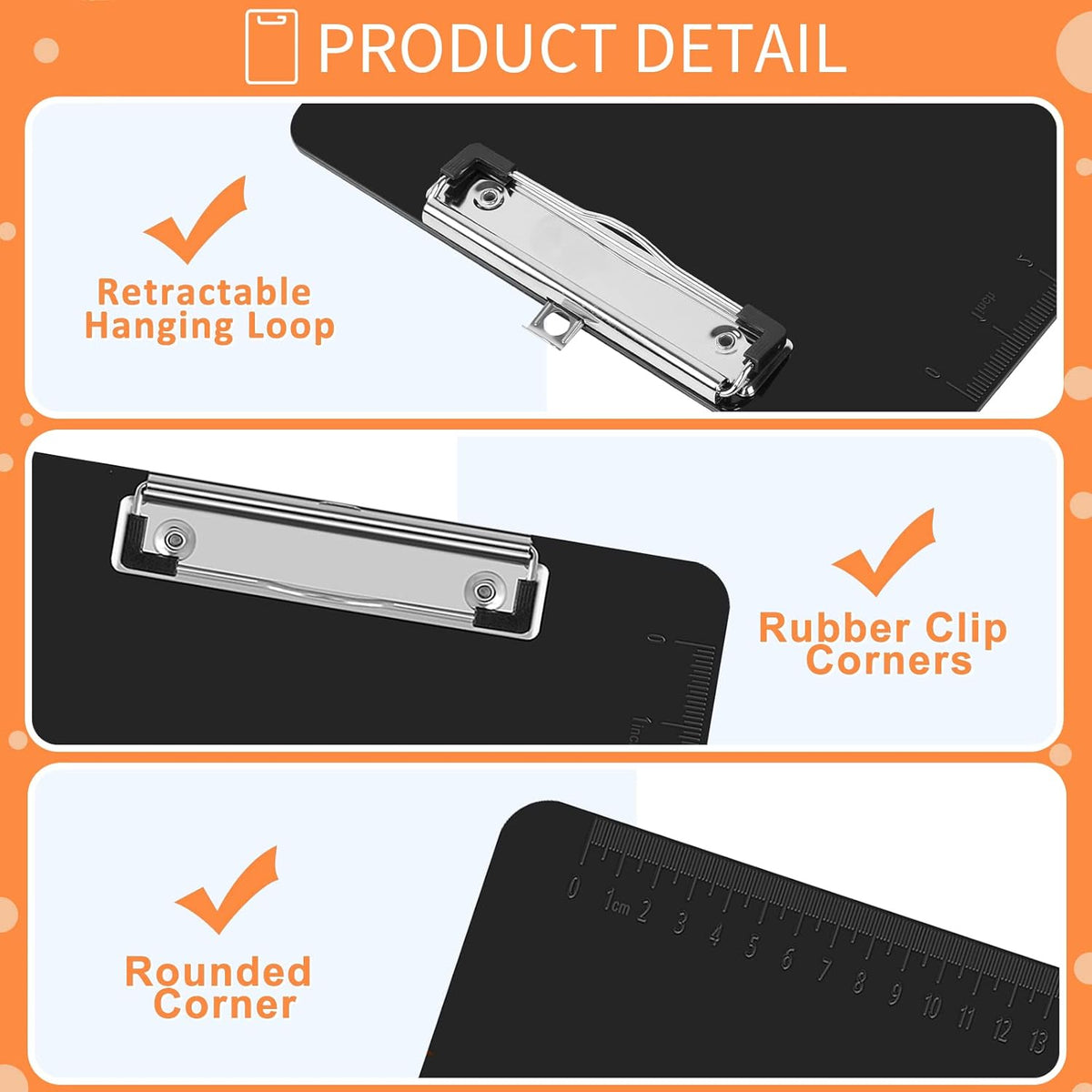 Black Clipboards, PANDRI 6 Pack Plastic Black Clipboards with Low Profile Clip 12.5 x 9 Standard Letter Size Clipboard for classrooms Office
