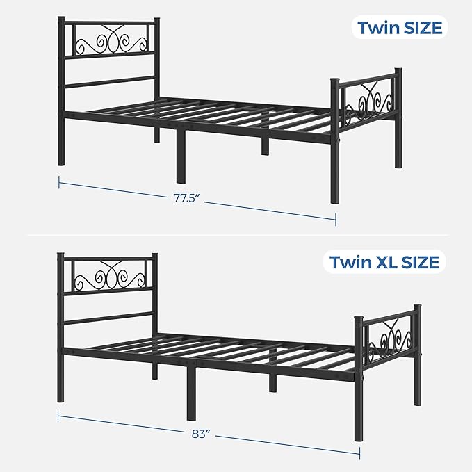 Yaheetech Twin XL Bed Frames Metal Platform Bed with Headboard and Footboard No Box Spring Needed Easy Assembly,Under-Bed Space: 12.6''/Black/Twin XL Bed