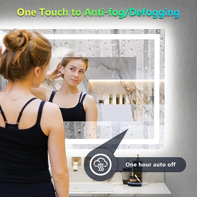 48x32 Inch RGB LED Bathroom Mirror Front Light and RGB Backlit Lighted Vanity Mirror for Bathroom Wall Mounted Dimmable Anti Fog Memory Shatter-Proof IP54 Waterproof Horizontal/Vertical
