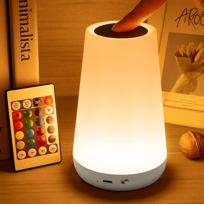 Auxmir Night Light, Dimmable Touch Lamp for Bedroom, Portable Rechargeable Bedside Table Lamp for Baby Nursery, 13 RGB Colors & 5 Brightness, Night Lights for Bedroom Living Room Bathroom Hallways