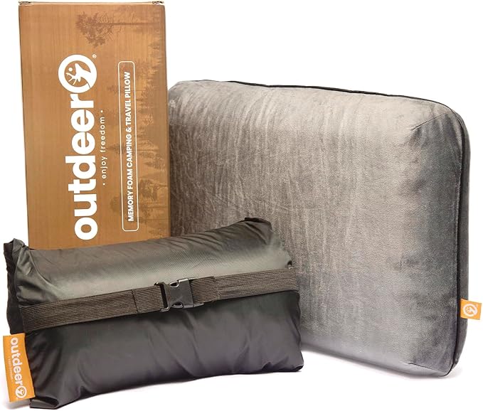 Camping Pillow, Compressible Memory Foam Travel & Camp Pillow for Sleeping Bag with Washable Fleece Pillowcase & Portable Storage Bag, Lightweight, Easy Carry for Outdoors Backpacking Pillow