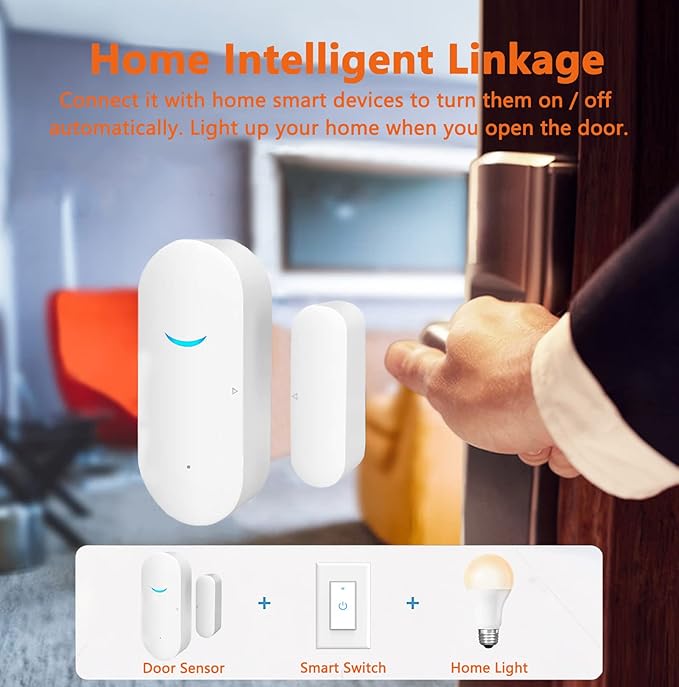 Smart Door Sensor Alarm Wireless, WiFi Door Window Detector with 2 Batteries, Smart Linkage Window Door Contact Sensor for Home Security Compatible with Alexa/Google Assistant, No Hub Required, 1 Pack