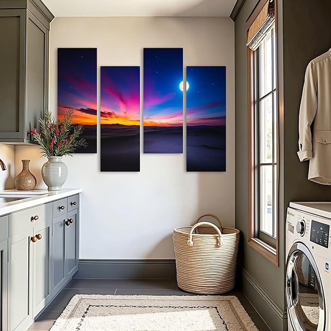Canvas Wall Art Prints Pictures Moon sky Framed Posters Modern Wall Painting Artwork Gift Home Decor for Living Room Ready to Hang 4 Panel