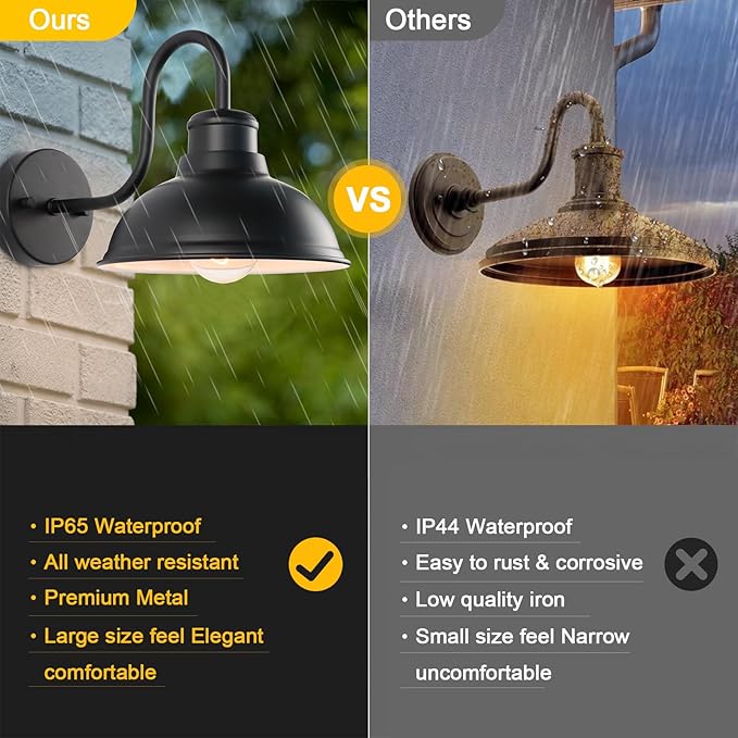 Outdoor Gooseneck Barn Light Outdoor Wall Sconce 8 Inch Farmhouse Exterior Wall Mount Light Vintage Fixture Industrial Matte Black Lantern for Porch, Entryway, Patio（2 Pack）