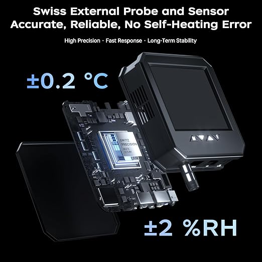 Ethernet Server Room Temperature Monitor, PoE Server Rack Temperature Humidity Sensor with Web Interface, SNMP Modbus MQTT Support, Dual Power, IP55, Data Logging, Alarm & Relay Output