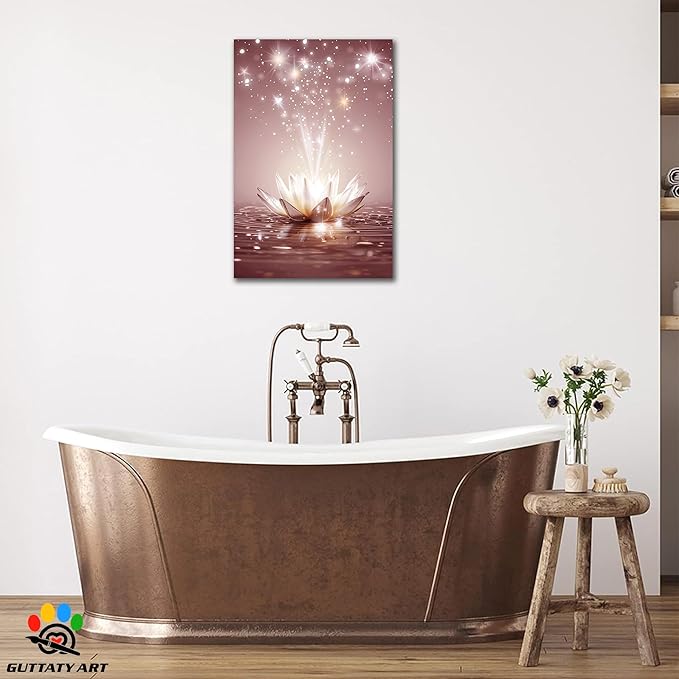 Zen White Lotus Flower Canvas Wall Art, Water Lily Bloom Picture, Lotus Flower Canvas Art Print, Calm Relax Poster, Meditation Spiritual Zen Flower Print for Yoga Spa Spiritual Room 18x24 inch