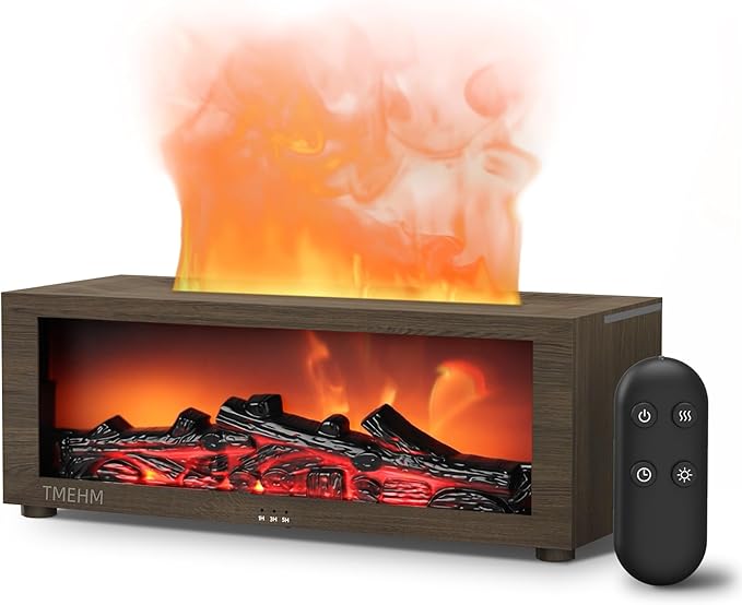 Fireplace Flame Air Diffuser Humidifier,7 Colors Aromatherapy Essential Oil Diffuser,Ultrasonic with Timer for Home,Bedroom,Office,Yoga (Dark Wood Grain)