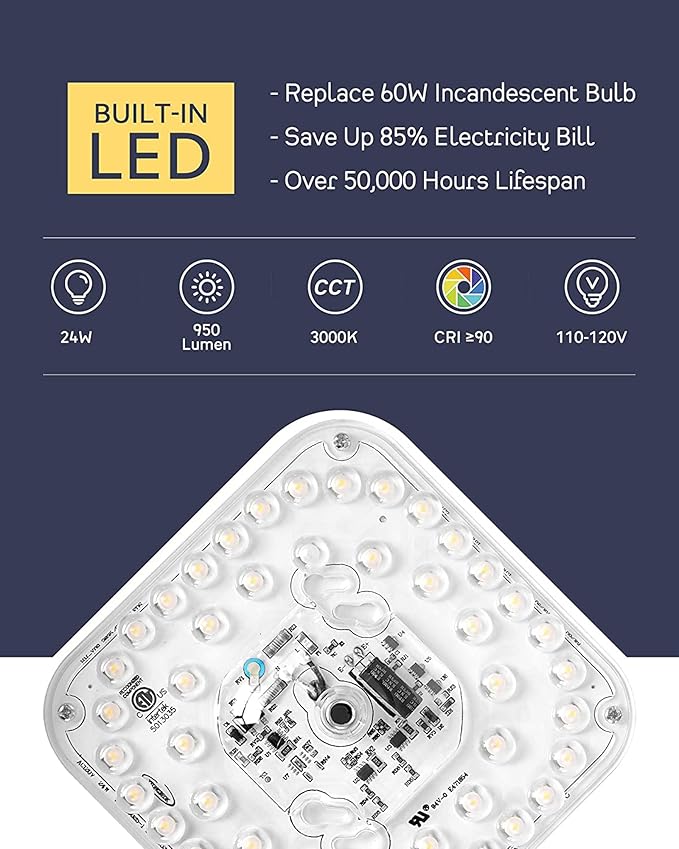 CALDION LED Modern Ceiling Light Fixture, 12 Inch 24W 1100Lumens Flush Mount Ceiling Lamp, Dimmable 3000K Matte Black Finish Gold Metal Frame with Frosted Glass Cover Close to Ceiling Light