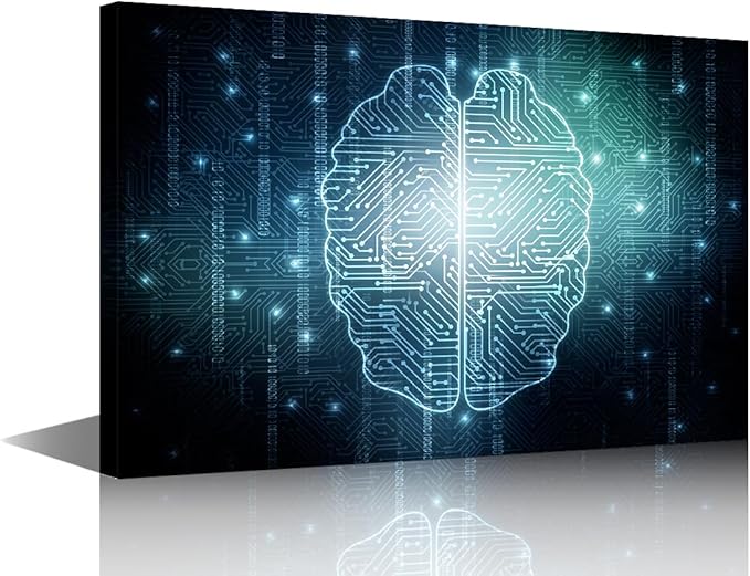 TUMOVO Wall Decor Digital Technology Canvas Wall Art Artificial Intelligence Brain Modern Artwork for Office Picture Print on Canvas Framed Ready to Hang for Living Bedroom Home, 24x16in