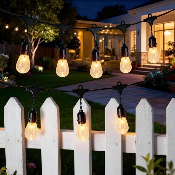 Vigdur 11FT Solar String Lights Outdoor Waterproof with 15 Plastic Bulbs Shatterproof & Auto ON/Off, Solar Powered Patio Lights for Camping Backyard Garden Porch Decor