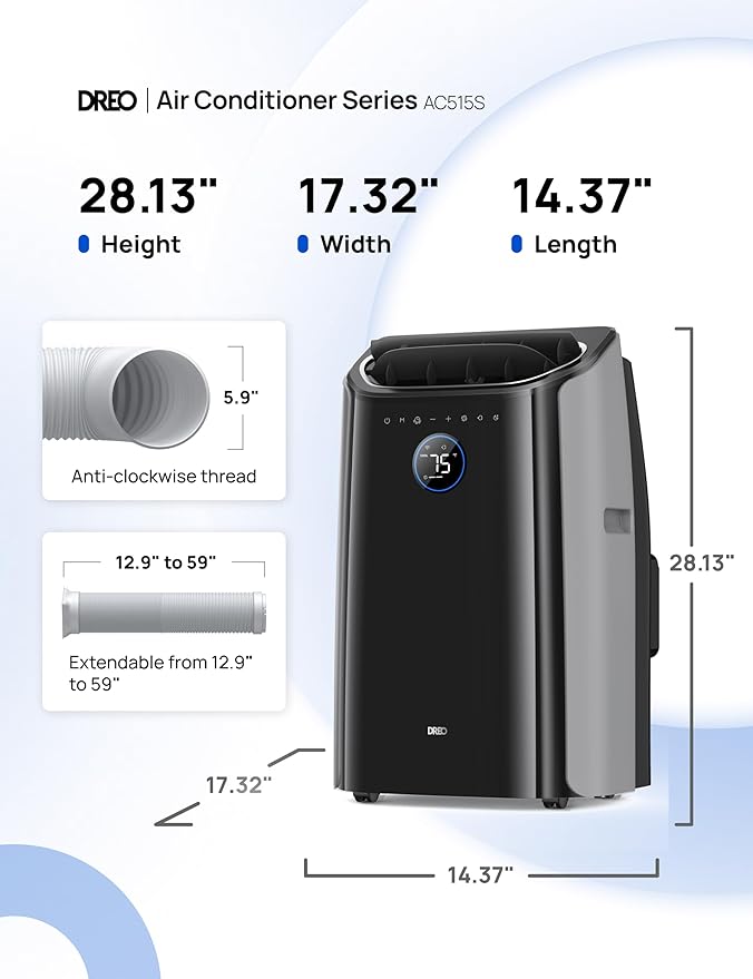 DREO Portable Air Conditioners, 8000 BTU (DOE) AC Unit for Bedroom with Drainage-free Cooling, 3-in-1 with Fan & Dehumidifier, Touch/APP/Voice/Remote, 24h Timer, Smart Floor AC for Room Indoors