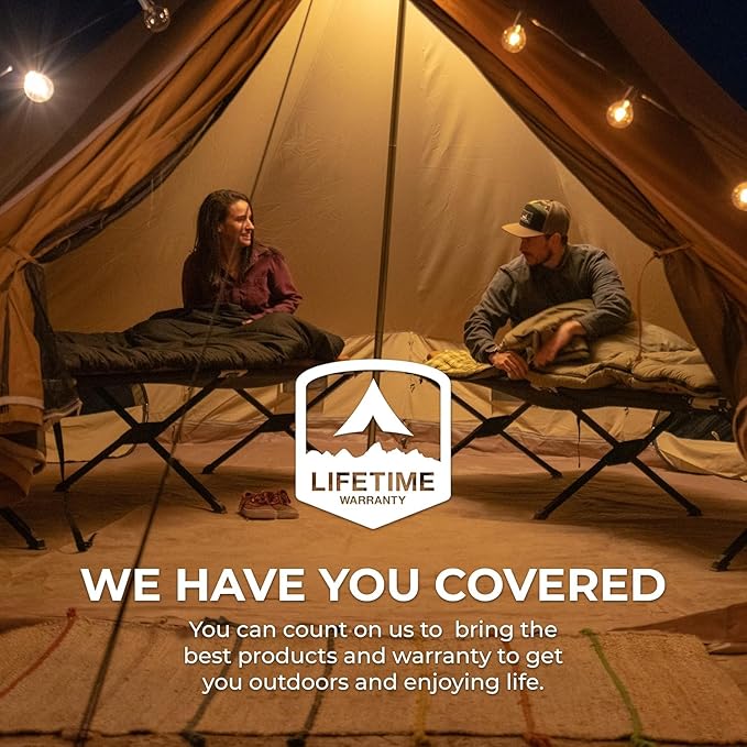 Teton Camping Cot with Patented Pivot Arm, Folding Camping Cot, Durable Heavy Duty Canvas, Comfortable Sleeping Bed for Adults, Portable
