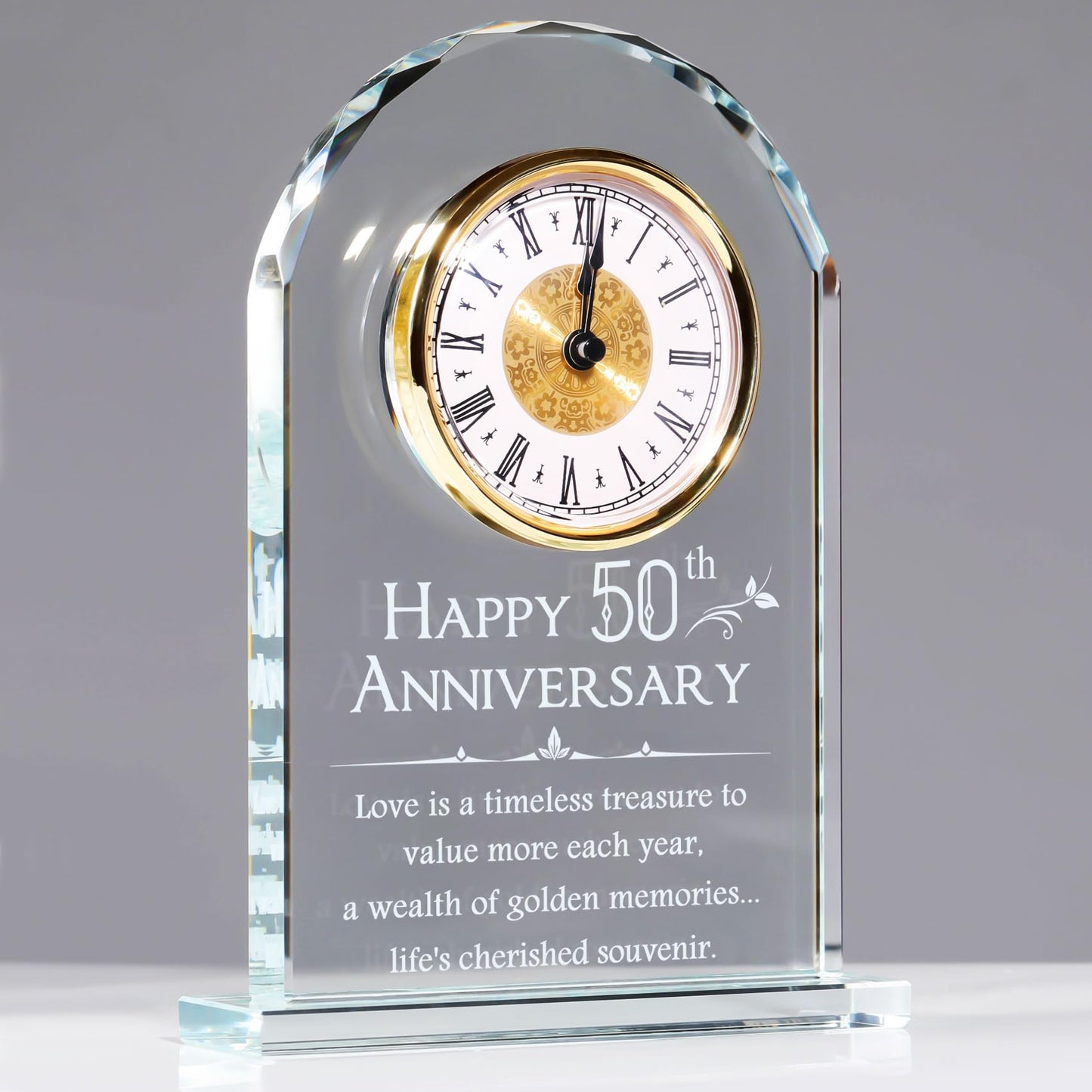 YWHL 50th Wedding Anniversary Quartz Clock Gifts for Parents, 50 Years Golden for Couple, Happy 50th Anniversary Decoration Gift for Her Him (Battery not Included)