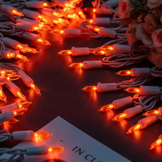 YULETIME 200 Orange LED Christmas Lights with White Wire, Pack of 2 Strands 33 Feet 100 Lights UL Certified Holiday String Light Set