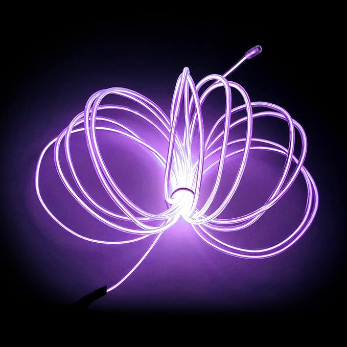 MaxLax EL Wire Purple, 9.8ft/3m Portable Battery Pack Neon Light Strip 360° Cuttable Glowing Rope Lights for Parties, Halloween, DIY Decoration