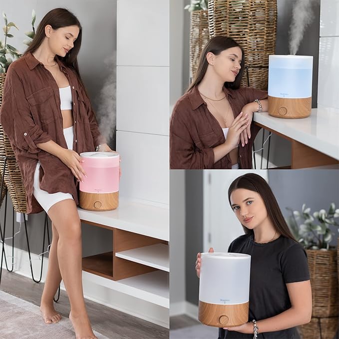 BlueHills Large Essential Oils Diffusers for Large Rooms Set of 2 4000ML Capacity Models Adjustable Cool Mist Output Options – Value Pack of Dark Wood Grain and Wood Grain.